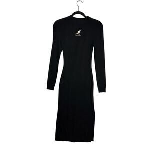 Kangol x H&M Collab Black Ribbed Long Sleeve Midi Dress Bodycon Form Fitting S